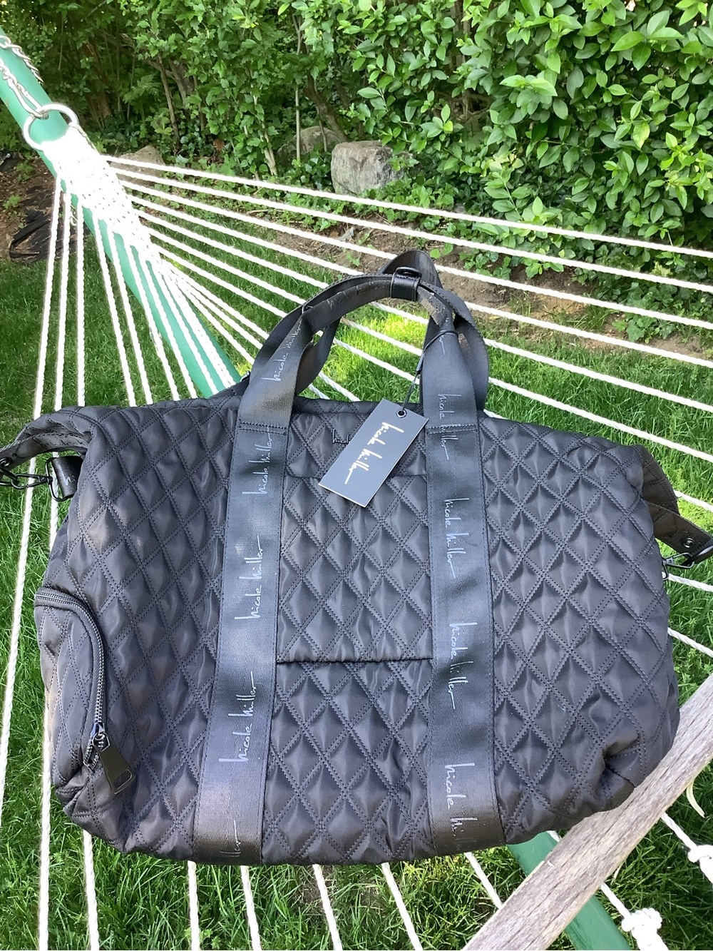 Nicole Miller Quilted Black Duffel Bag